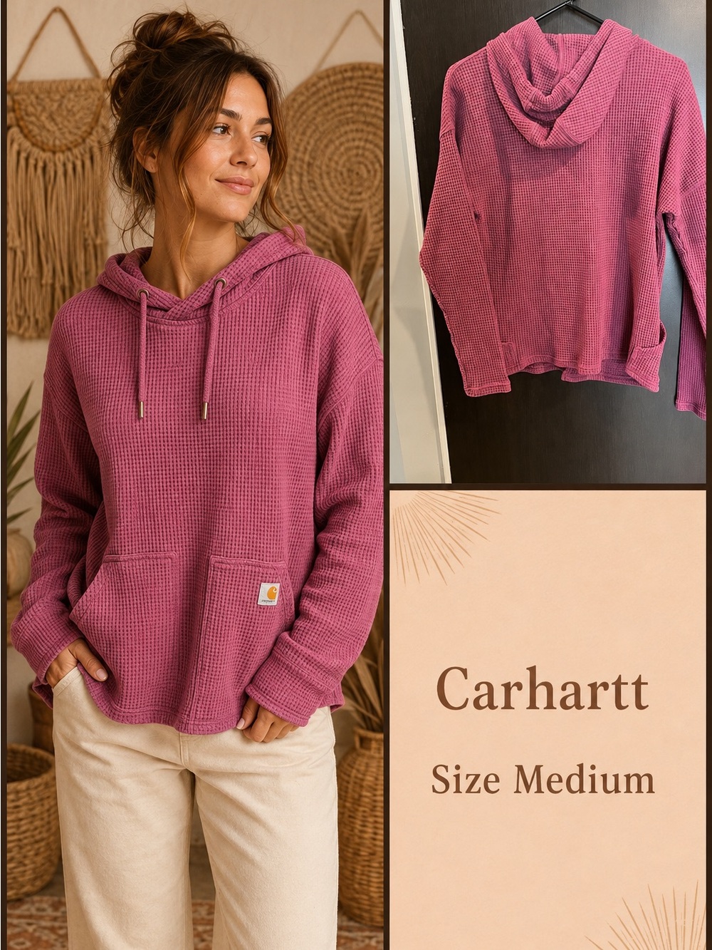 Carhartt Women's Dusty Rose Waffle-Knit Hooded Pullover